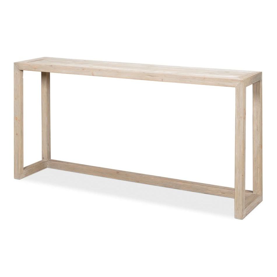 Additional view of Camden Console in light beige and blonde wood, featuring matte finish and a open rectangular frame base.