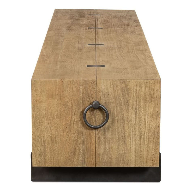 Alternate view of Stuben Bench, featuring solid wood, metal, and a solid wood seating surface.