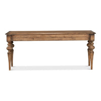 Hudson Console, shown in medium brown and warm taupe with wood and long narrow console footprint.