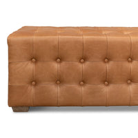 Additional view of Beam Bench Tufted Leather in cognac tan and camel brown.