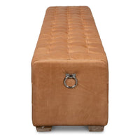 Alternate view of Beam Bench Tufted Leather in cognac tan and camel brown.