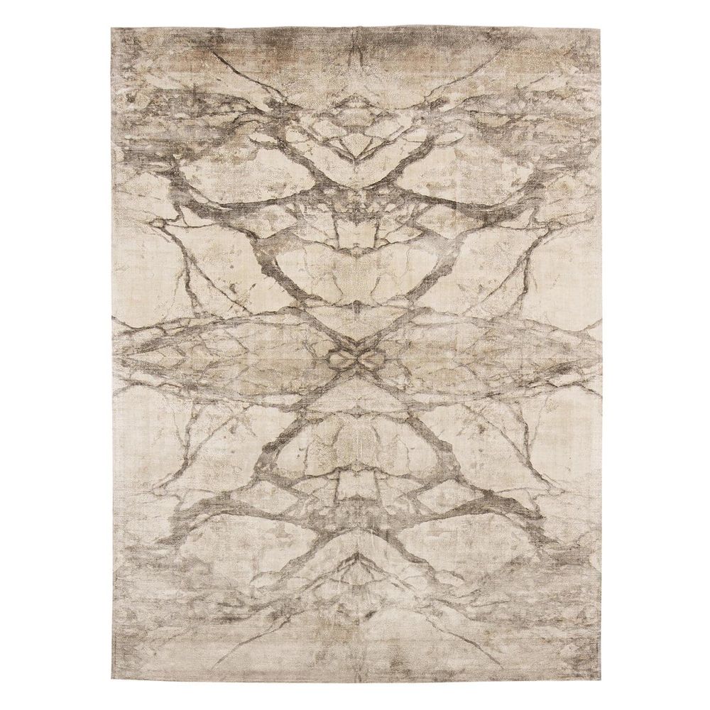 Mirror Match Marble Rug, shown in ivory and beige with wool or wool-blend pile and soft textile floor covering.