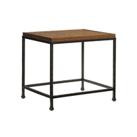 Ocean Reef End Table, shown in warm medium brown and matte black with wood, metal, and flat solid tabletop.