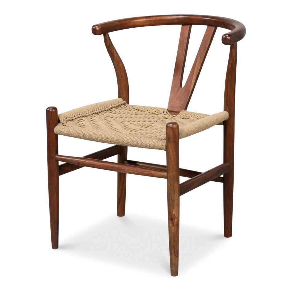 Alternate view of Mao Chair, featuring solid wood, woven rope cord, and fixed continuous arms.