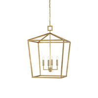 Denison Large Gold Lantern, shown in gold and brass with wrought iron, metal, and chain-hung pendant suspension.
