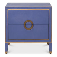 Gabriella Two-Drawer Shagreen Nightstand, shown in periwinkle blue and soft periwinkle with shagreen and metal hardware.
