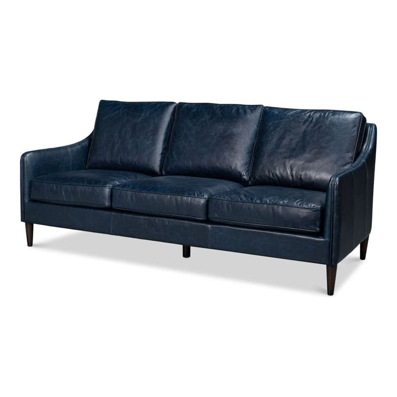 Alternate view of Alehandro Leather Sofa, Chateau Blue, featuring matte finish, leather, wood, and fixed track arms.
