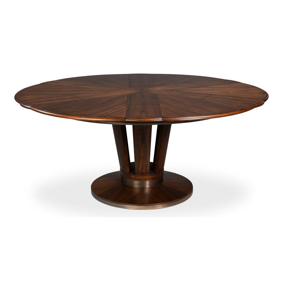 Additional view of Soho Jupe Dining Table in dark brown and bronze, featuring polished finish and jupe expansion mechanism.
