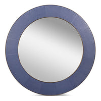 Judith Mirror Shagreen, shown in dusty blue and periwinkle blue with shagreen, glass, and wall-mounting hardware.