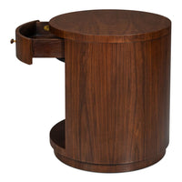 Additional view of Vero Side Table, featuring polished metal finish, wood, brass, and single drawer with curved front.