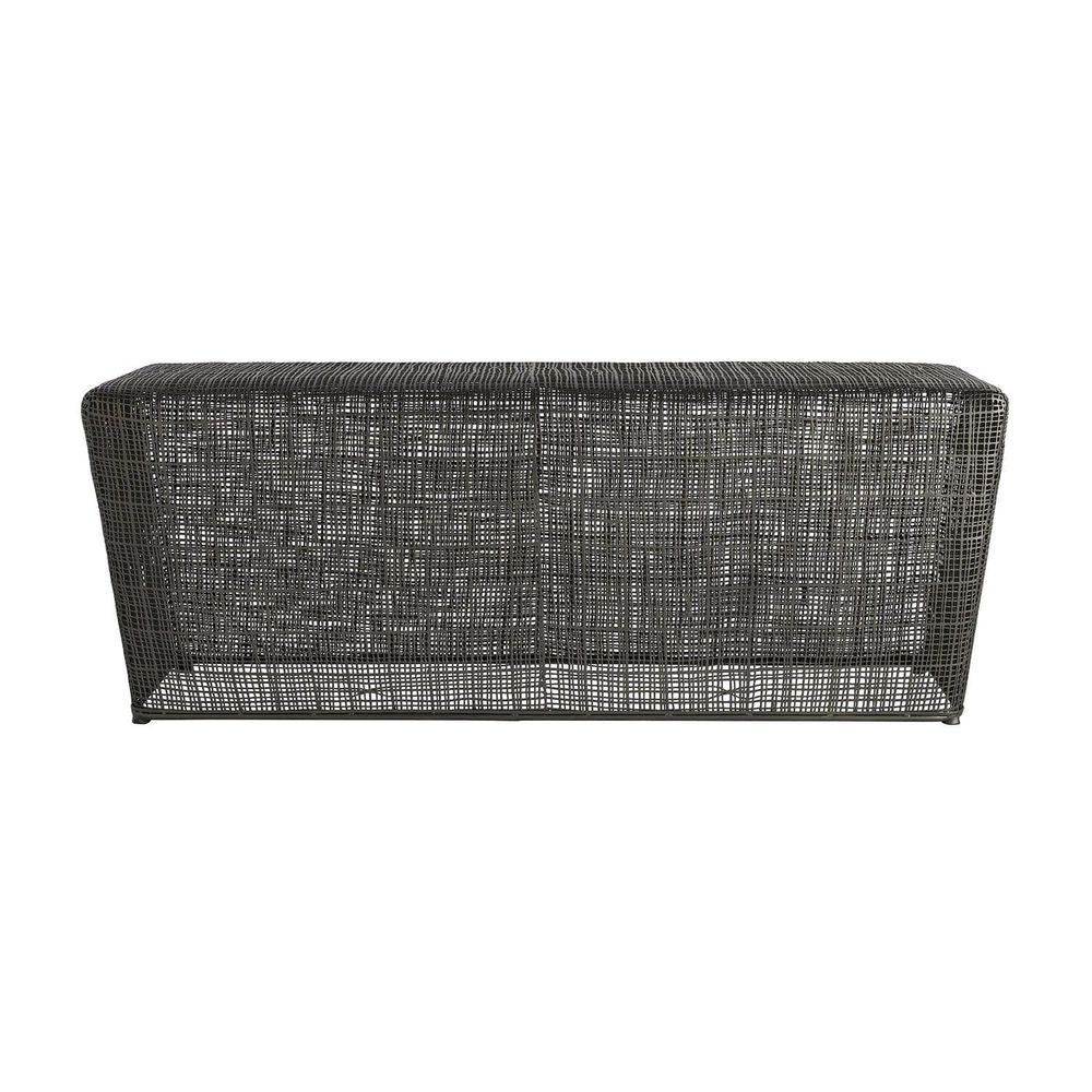 Theo Bench/Cocktail Table, shown in charcoal and dark graphite with galvanized iron wire and welded metal mesh.