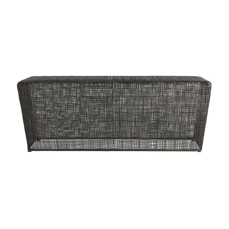 Theo Bench/Cocktail Table, shown in charcoal and dark graphite with galvanized iron wire and welded metal mesh.