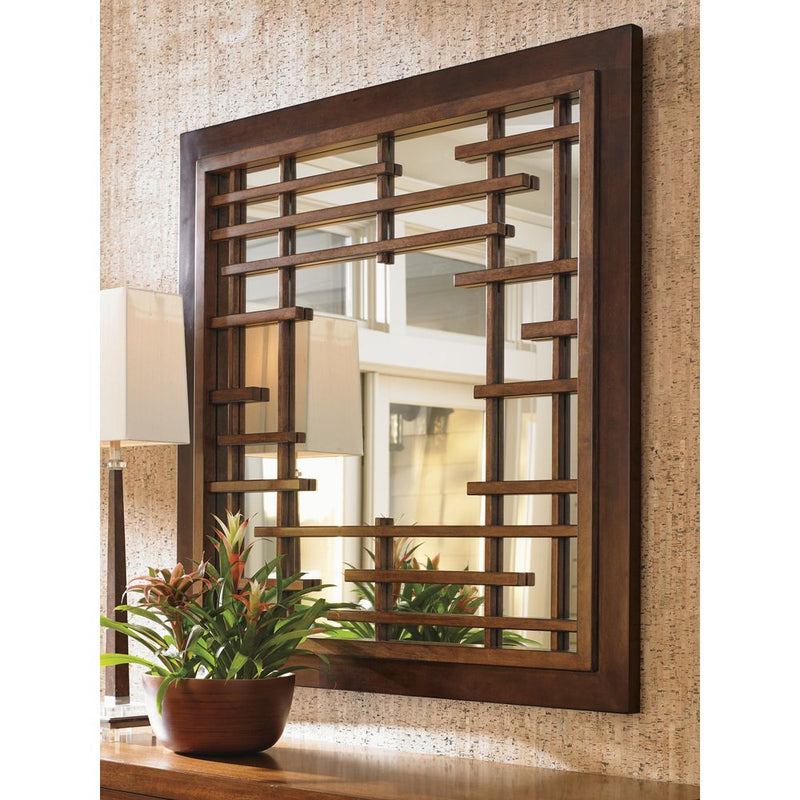 Additional view of Mikasa Square Mirror in medium brown and warm walnut brown, featuring wall-mountable square mirror.