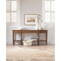 Alternate view of Skinny Console Table, featuring distressed, wood, metal, and lower open shelf.
