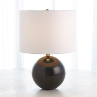 Marble Sphere Lamp, shown in white and cream with marble, fabric, and a table lamp base.
