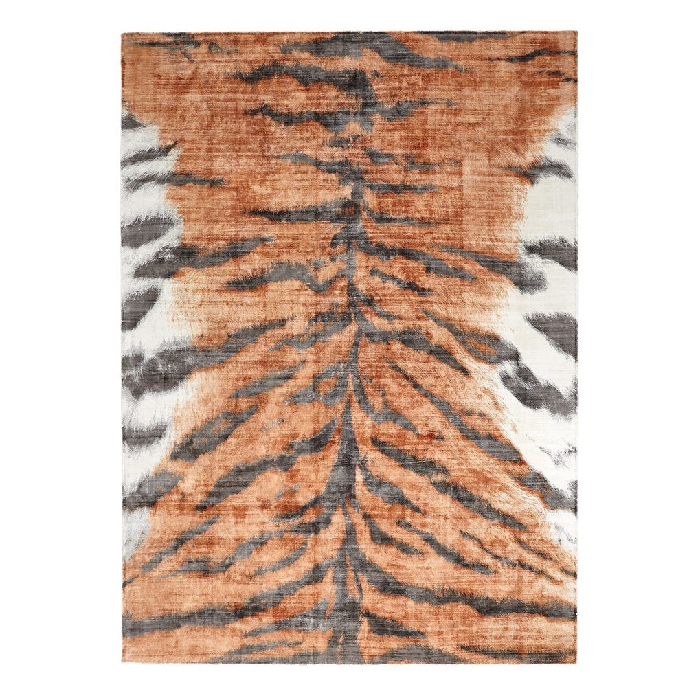 Tiger Stripe Rug, shown in orange and rust with cotton and large rectangular floor coverage.
