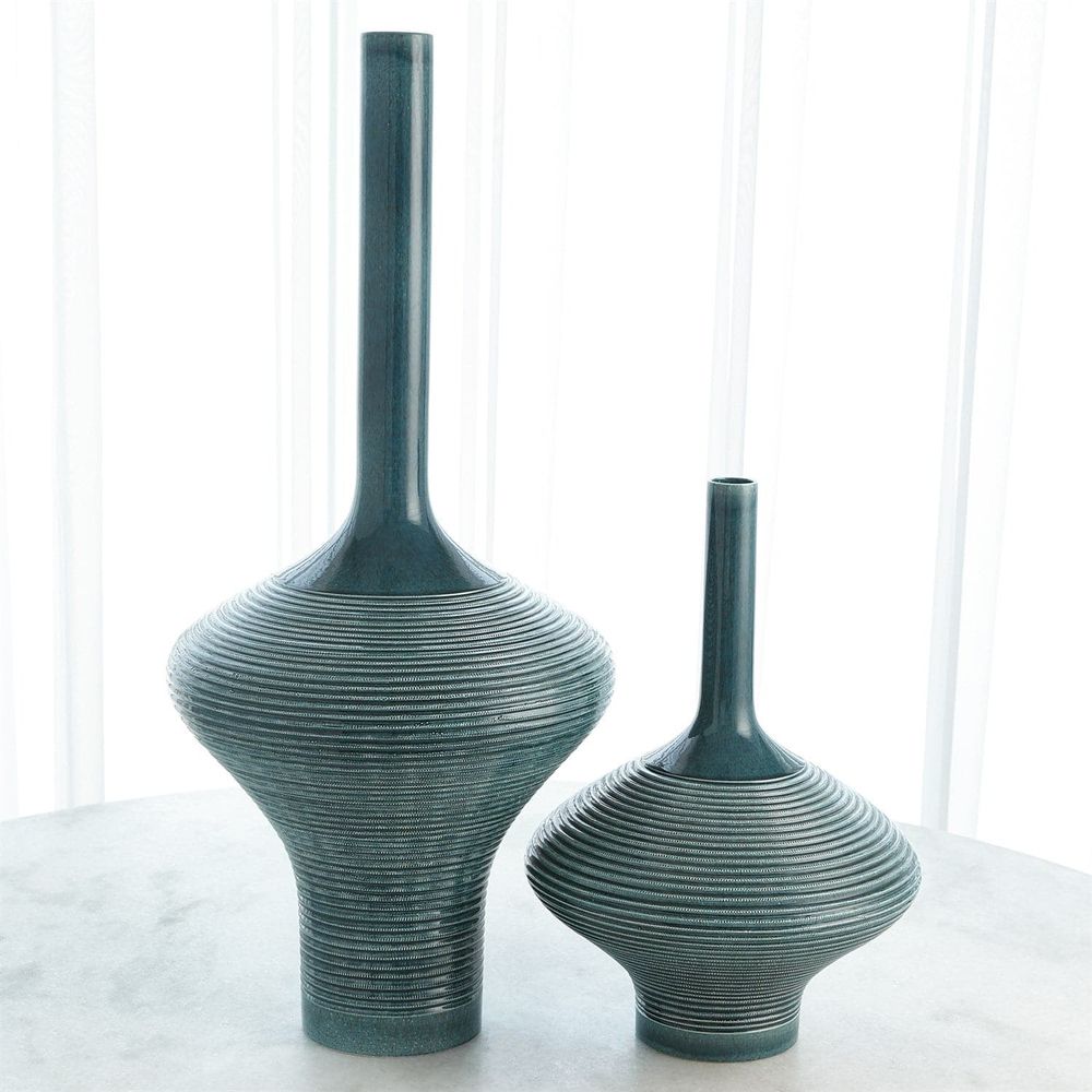 Alternate view of Ridged Bottle, featuring matte glaze finish, ceramic, and narrow bottle neck opening.