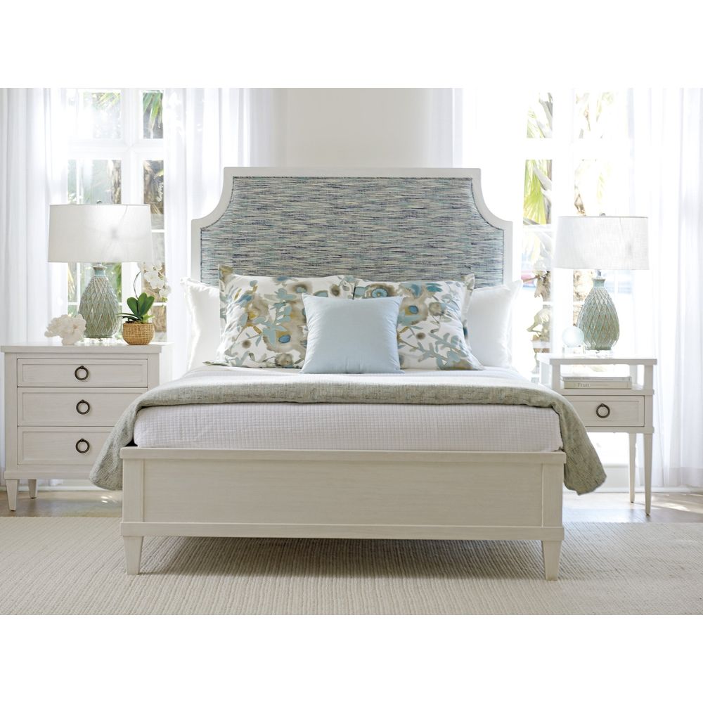 Alternate view of Belle Isle Upholstered Bed 6/0 California King in white and blue-gray.