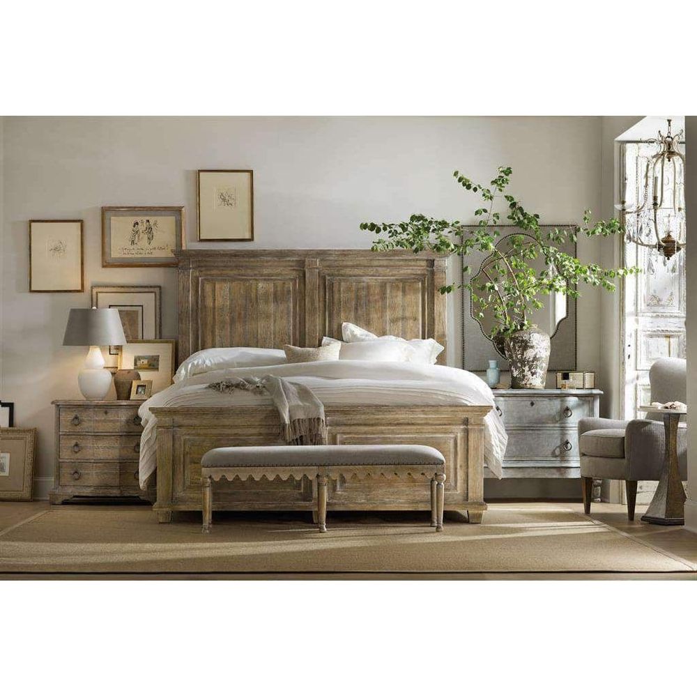 Alternate view of Boheme Bastogne Three-Drawer Nightstand, featuring distressed, wood, and metal.