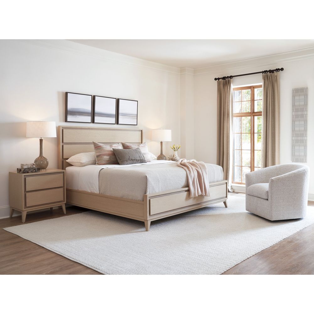 Alternate view of Ashbourne Panel Bed 6/6 King in sand beige and warm taupe.