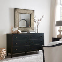 Alternate view of Ciao Bella Six-Drawer Dresser- Black, featuring distressed paint, wood, metal, and six drawers.