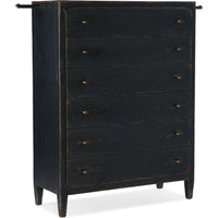 Additional view of Ciao Bella Six-Drawer Chest- Black, featuring distressed painted, wood, metal, and six full-width drawers.