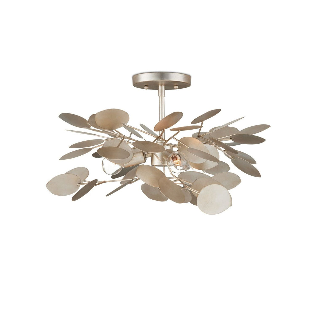 Lunaria Semi-Flush Mount, shown in champagne silver and warm metallic beige with metal and glass.