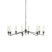 Delgado Black Chandelier, shown in black and dark gunmetal with metal, glass, and chain-hung ceiling suspension.