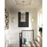 Alternate view of Bradshaw Lantern, featuring frosted glass finish, wrought iron, crystal, and a chain-hung ceiling canopy.