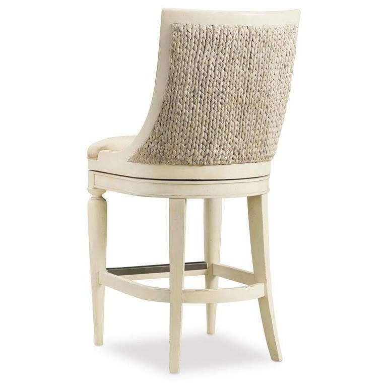 Additional view of Sand Barstool in ivory and cream, featuring painted distressed and a swivel seat.