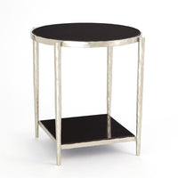 Additional view of Circle/Square Side Table in gold and white, featuring brushed nickel finish and two-tier open storage.