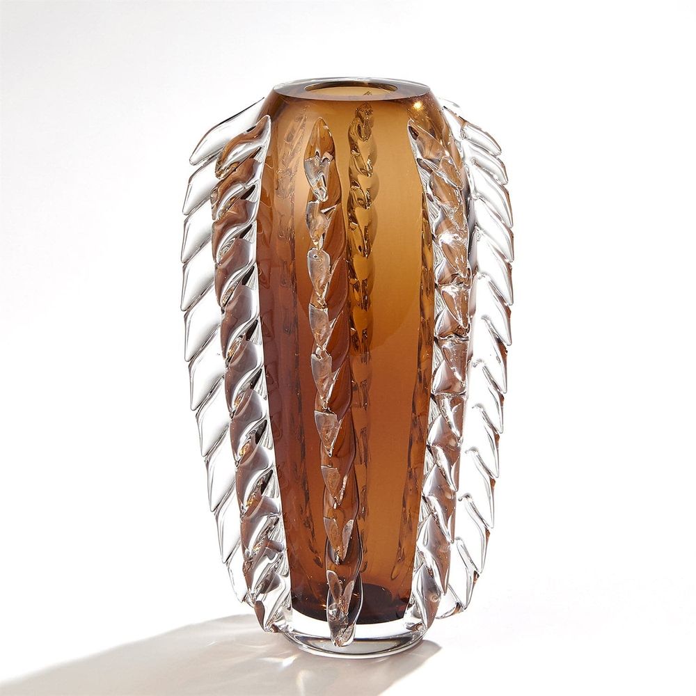 Additional view of Fringe Vase in soft pink and clear, featuring polished finish and open top vessel for floral arrangements.