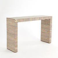 Additional view of Sienna Console in warm brown and cream, featuring polished finish and open console span.