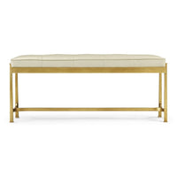 Additional view of Iron & Cream Leather Bench in cream and antique gold, featuring button-tufted finish and a backless seat.