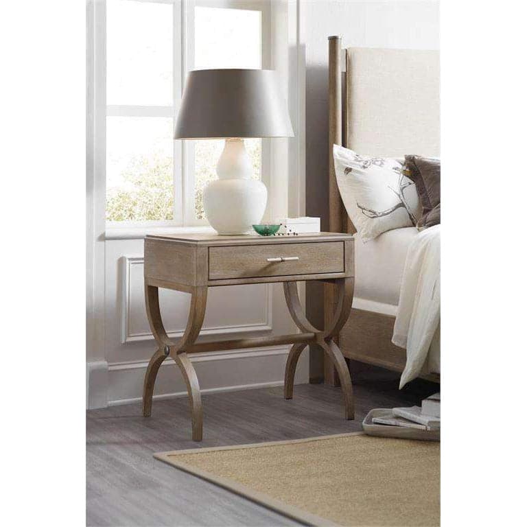 Alternate view of Affinity Leg Nightstand, featuring wire-brushed finish, wood, and metal.