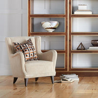 Alternate view of Lounge Chair, featuring ribbed textile finish, corduroy fabric, wood, and fixed arms.