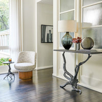 Alternate view of Monterey Console, featuring matte finish, cast metal, iron, and narrow console profile.