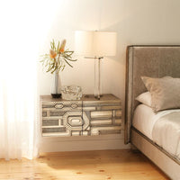 Alternate view of Y Table Lamp, featuring matte fabric shade, acrylic/lucite, metal, and a table lamp base.