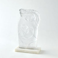 Mother and Child Case Glass Sculpture, shown in clear and colorless with cast glass and stone base.