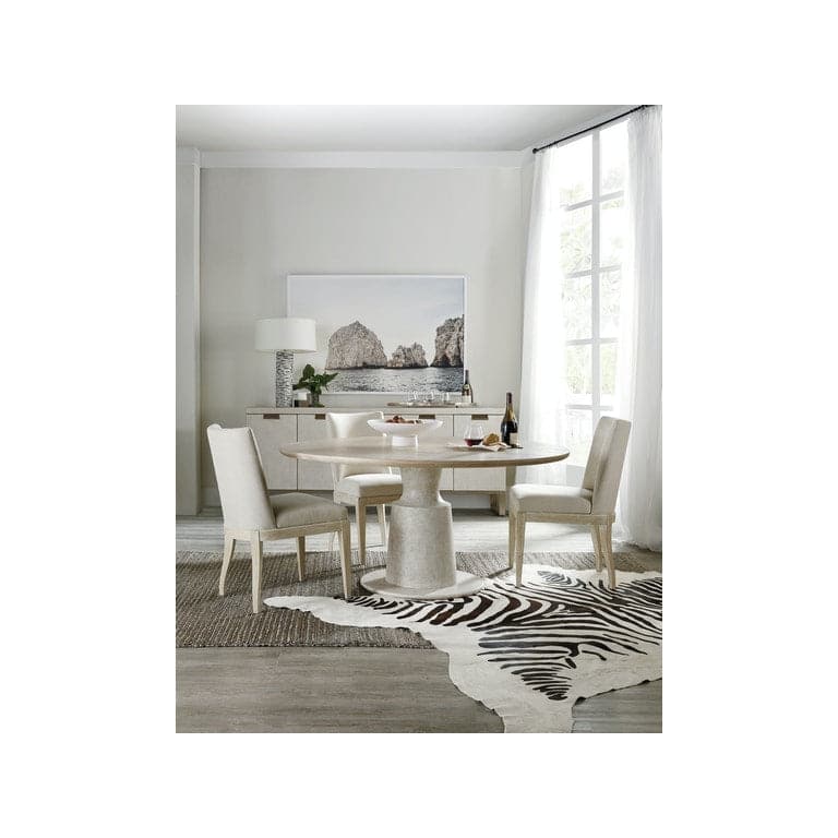 Additional view of Cascade Server in ivory and beige, featuring soft neutral upholstery and five-door storage cabinet.