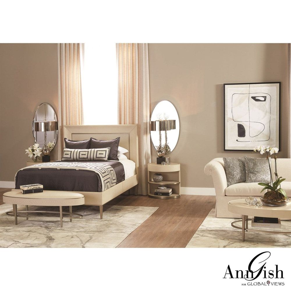 Alternate view of Ellipse Bedside Cabinet in cream and beige.