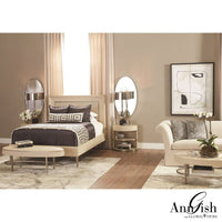 Alternate view of Ellipse Bedside Cabinet in cream and beige.