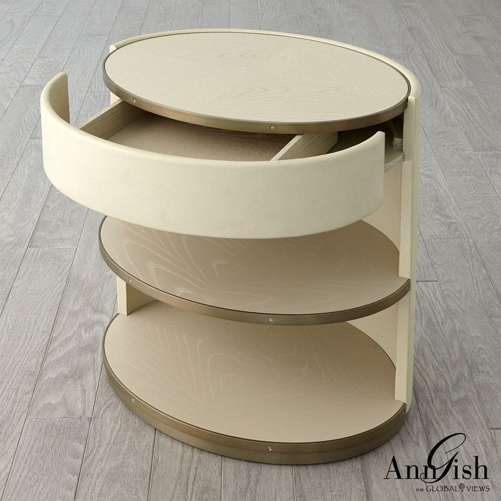 Additional view of Ellipse Bedside Cabinet in cream and beige.