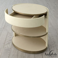 Additional view of Ellipse Bedside Cabinet in cream and beige.