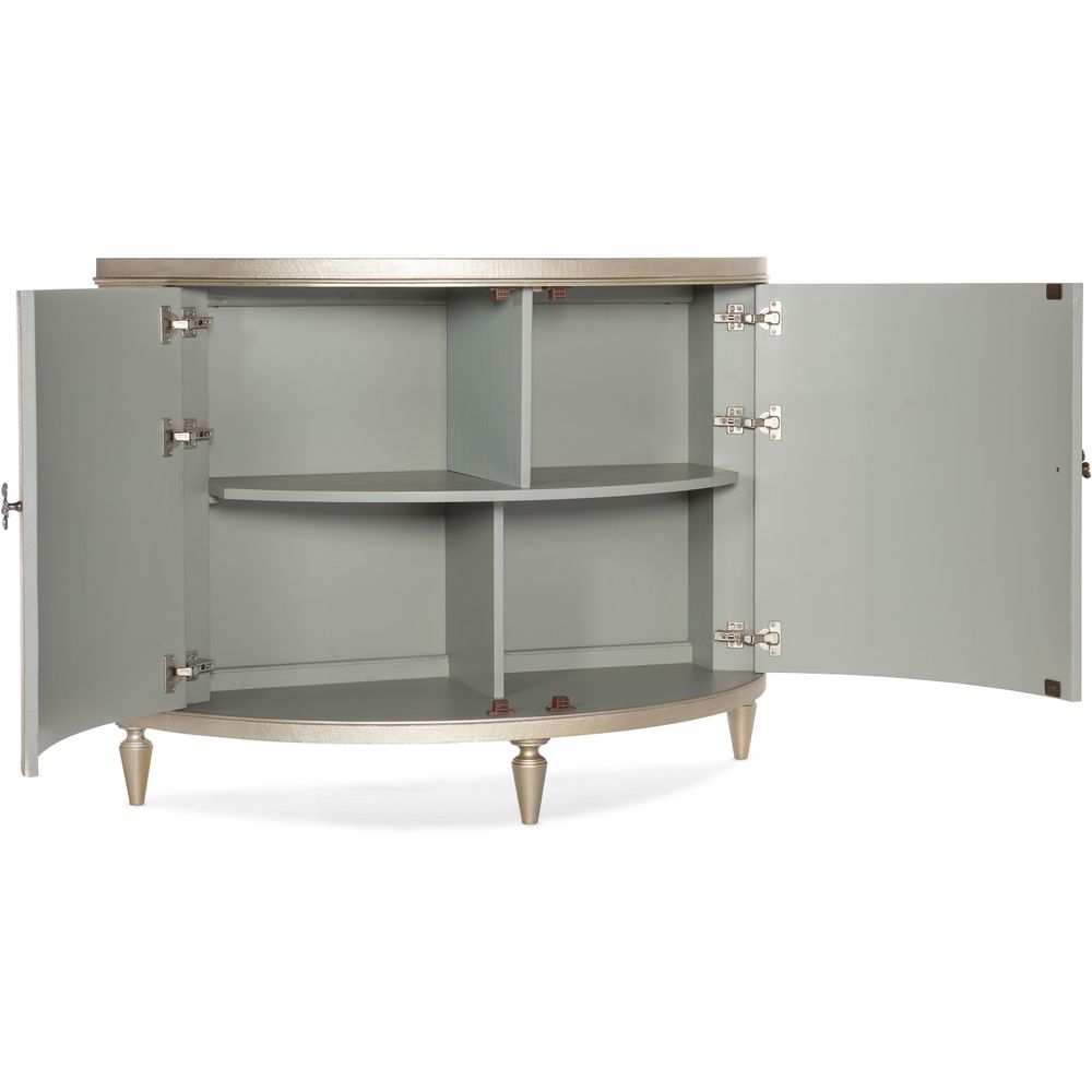 Additional view of Marguerite Two Door Demilune Chest in champagne silver and antique gold.
