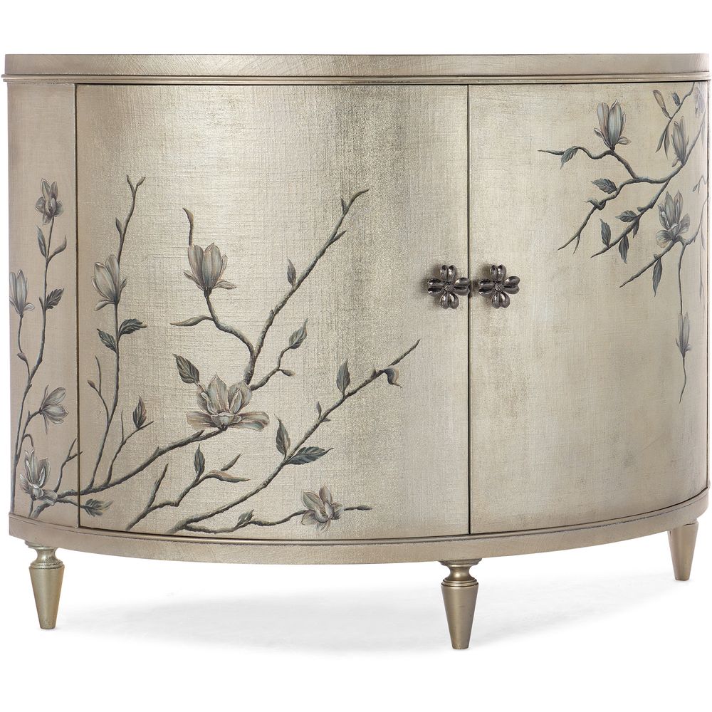 Alternate view of Marguerite Two Door Demilune Chest in champagne silver and antique gold.