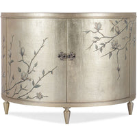 Marguerite Two Door Demilune Chest, shown in champagne silver and antique gold with wood and metal.