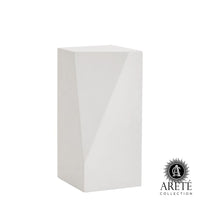 Additional view of Facet Pedestal in white, featuring matte finish and a flat top display surface.