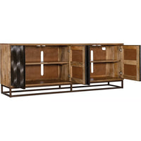 Additional view of Swirl Door Entertainment Console in natural light brown wood and dark bronze.