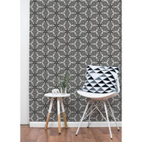 Diamond Mill Wallpaper, shown in charcoal gray and white with wallpaper and full-wall surface covering.